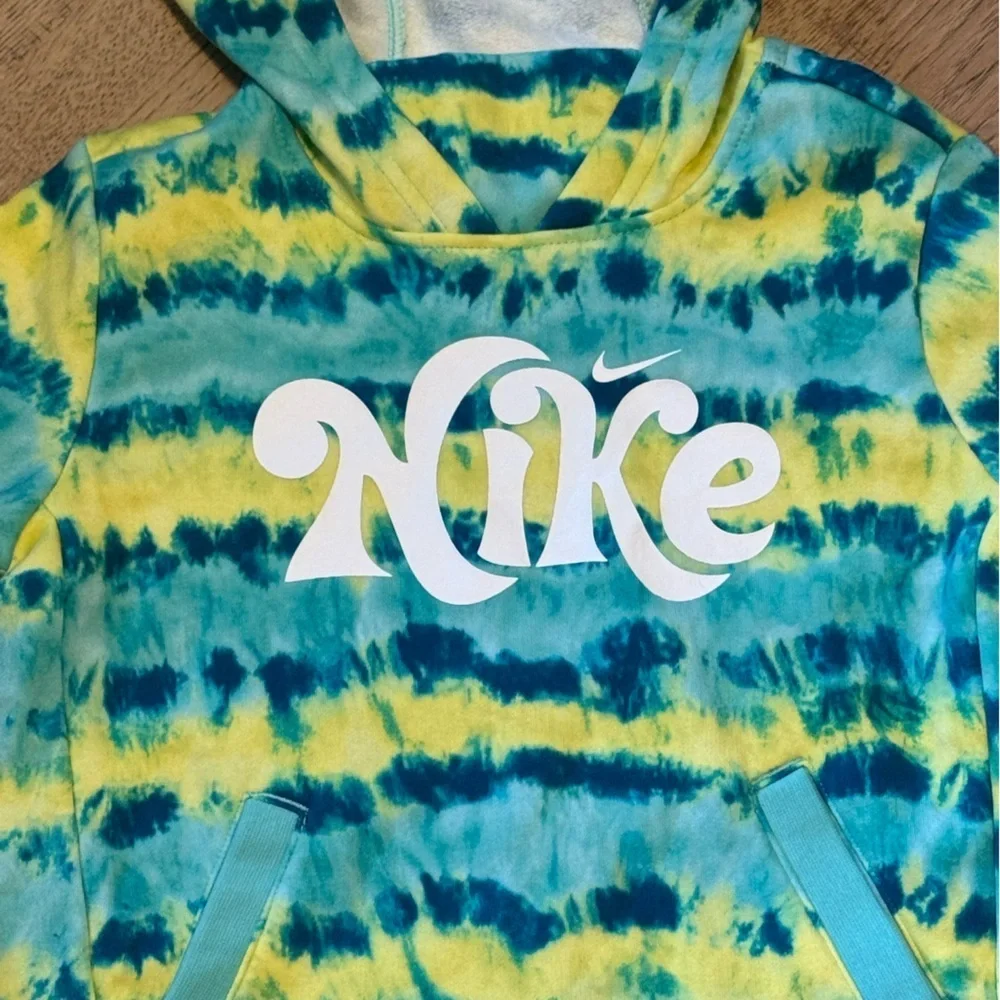 Nike Tie Dye Club Fleece Hoodie Blue Yellow Youth Small Pullover